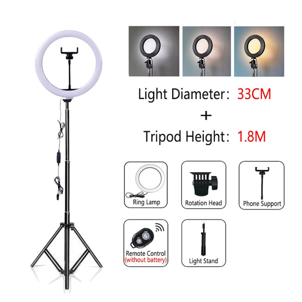 Dimmable LED Selfie Ring Light with Tripod USB Selfie Light Ring Lamp Big Photography Ringlight with Stand for Cell Phone Studio