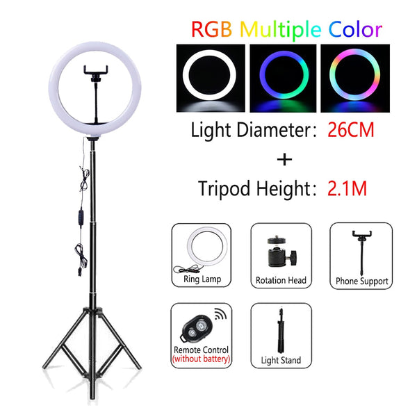 Dimmable LED Selfie Ring Light with Tripod USB Selfie Light Ring Lamp Big Photography Ringlight with Stand for Cell Phone Studio