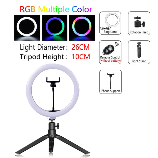 Dimmable LED Selfie Ring Light with Tripod USB Selfie Light Ring Lamp Big Photography Ringlight with Stand for Cell Phone Studio