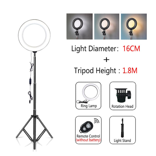 Dimmable LED Selfie Ring Light with Tripod USB Selfie Light Ring Lamp Big Photography Ringlight with Stand for Cell Phone Studio