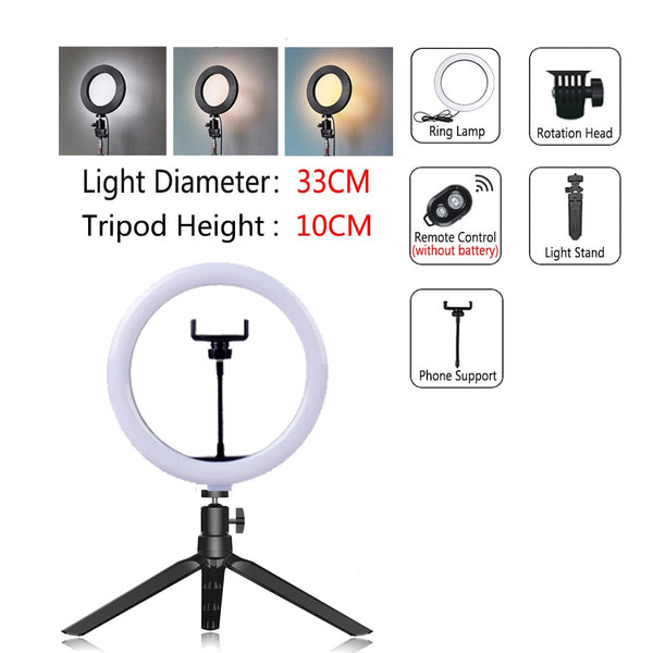 Dimmable LED Selfie Ring Light with Tripod USB Selfie Light Ring Lamp Big Photography Ringlight with Stand for Cell Phone Studio