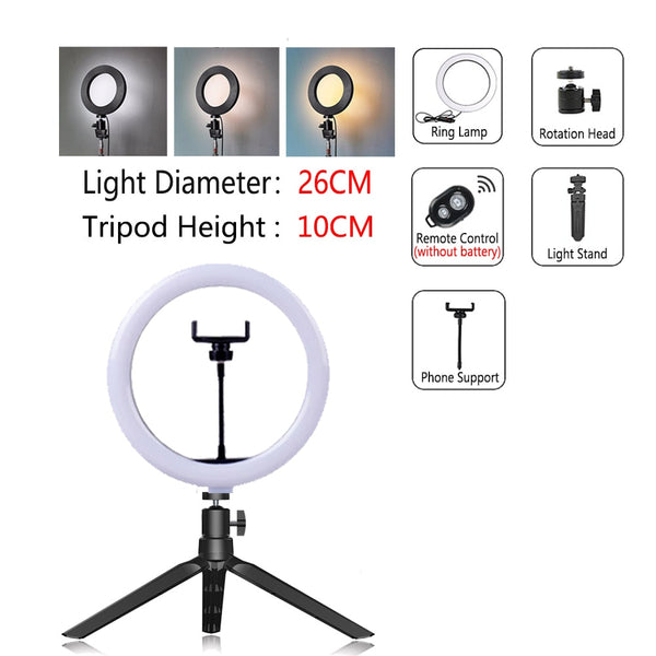 Dimmable LED Selfie Ring Light with Tripod USB Selfie Light Ring Lamp Big Photography Ringlight with Stand for Cell Phone Studio