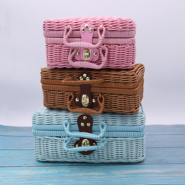 Handmade Rattan Woven Keepsake Storage Case Travel Picnic Luggage Basket Holder Suitcase Sundries Organizer Box