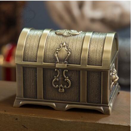 European Retro Metal Keepsake Memory Treasure Chest Jewellery Box Photo Trinkets Treasures