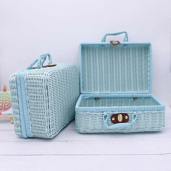 Handmade Rattan Woven Keepsake Storage Case Travel Picnic Luggage Basket Holder Suitcase Sundries Organizer Box
