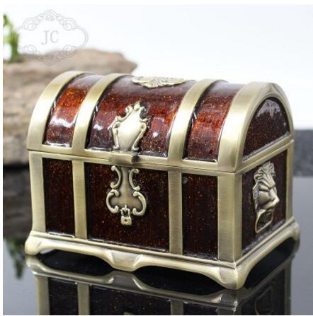 European Retro Metal Keepsake Memory Treasure Chest Jewellery Box Photo Trinkets Treasures