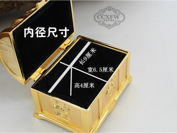 European Retro Metal Keepsake Memory Treasure Chest Jewellery Box Photo Trinkets Storage Table Organizer