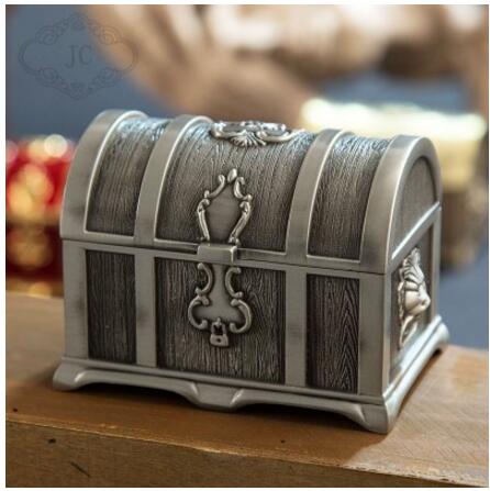 European Retro Metal Keepsake Memory Treasure Chest Jewellery Box Photo Trinkets Treasures