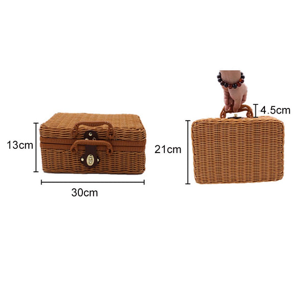 Handmade Rattan Woven Keepsake Storage Case Travel Picnic Luggage Basket Holder Suitcase Sundries Organizer Box