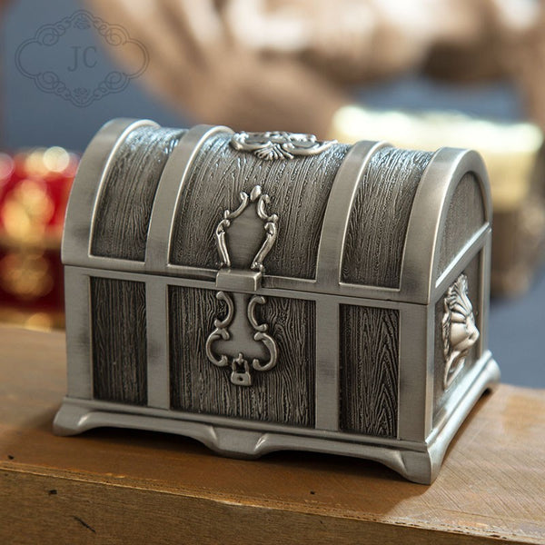 European Retro Metal Keepsake Memory Treasure Chest Jewellery Box Photo Trinkets Storage Table Organizer