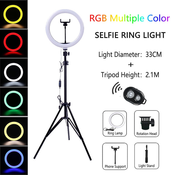 Dimmable LED Selfie Ring Light with Tripod USB Selfie Light Ring Lamp Big Photography Ringlight with Stand for Cell Phone Studio