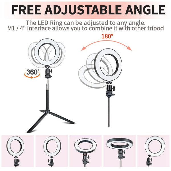 Dimmable LED Selfie Ring Light with Tripod USB Selfie Light Ring Lamp Big Photography Ringlight with Stand for Cell Phone Studio