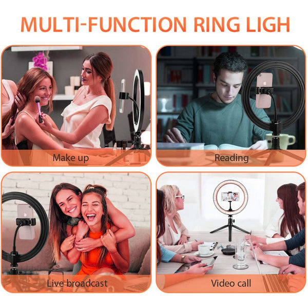 Dimmable LED Selfie Ring Light with Tripod USB Selfie Light Ring Lamp Big Photography Ringlight with Stand for Cell Phone Studio