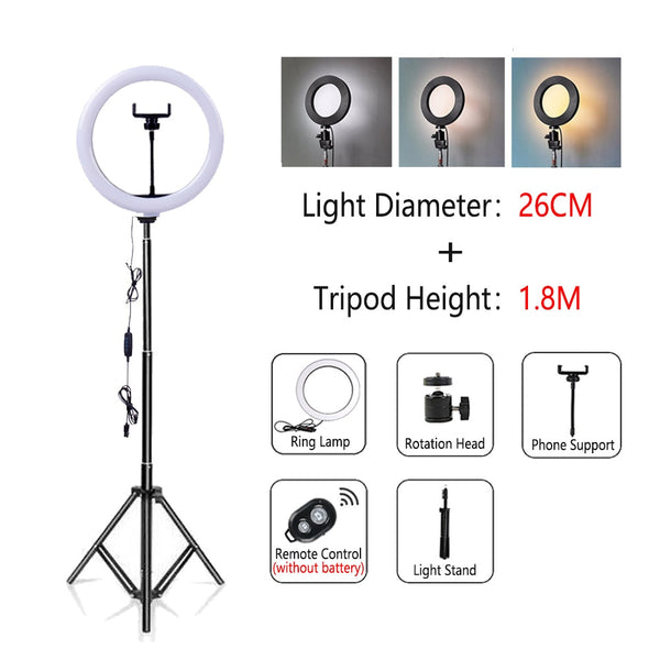 Dimmable LED Selfie Ring Light with Tripod USB Selfie Light Ring Lamp Big Photography Ringlight with Stand for Cell Phone Studio