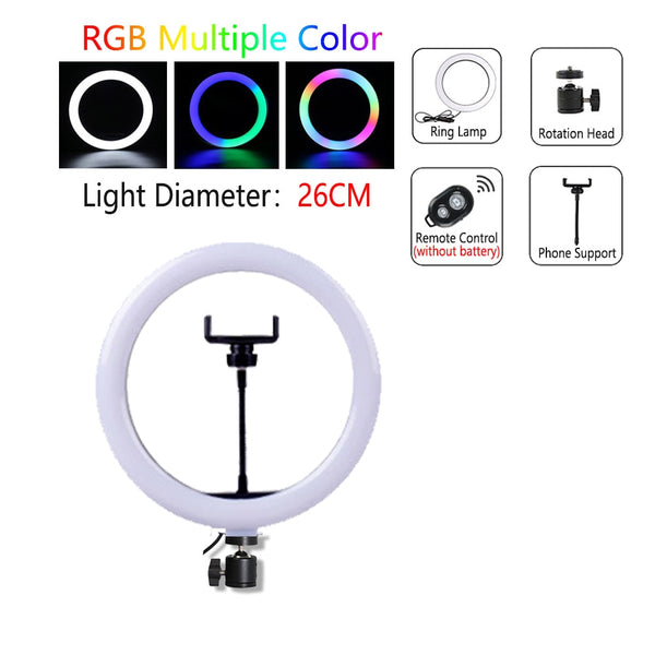 Dimmable LED Selfie Ring Light with Tripod USB Selfie Light Ring Lamp Big Photography Ringlight with Stand for Cell Phone Studio