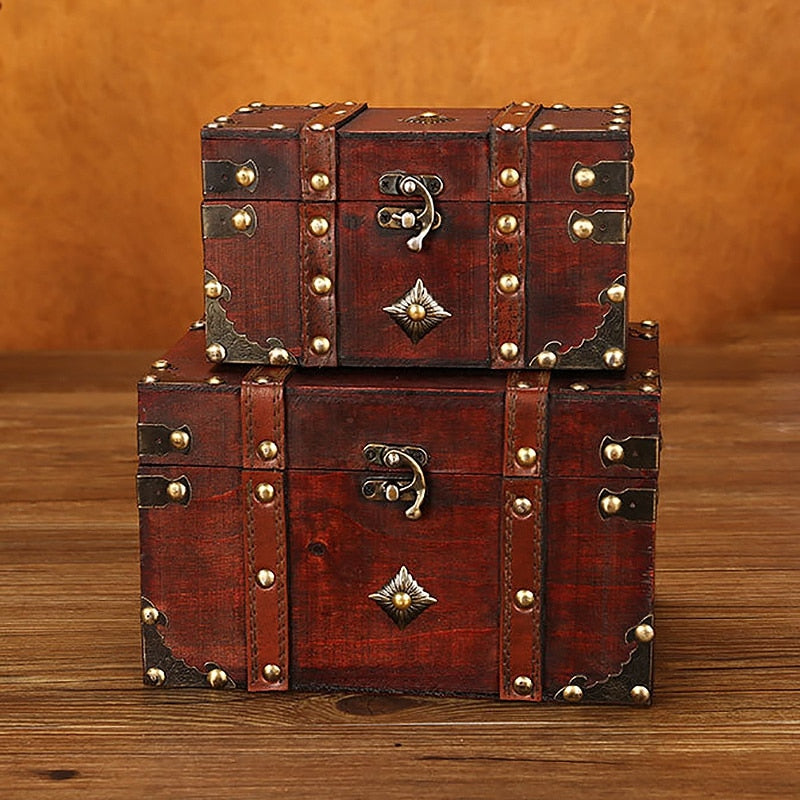 2 Pieces/Set Vintage Wooden Keepsake Treasure Chest Box Store Photos Letters Cards Collectables Baby Wedding Life Memories