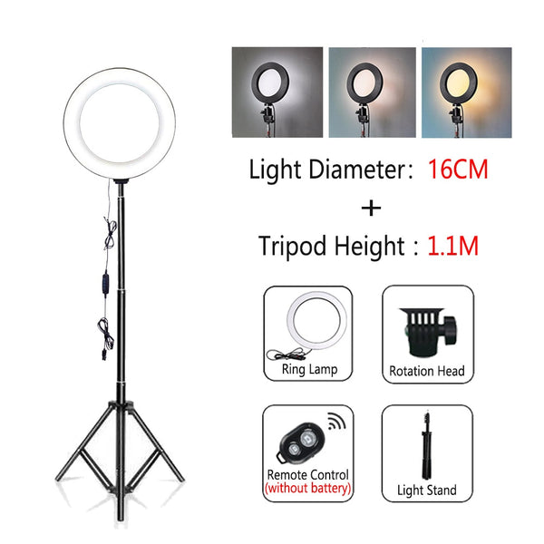 Dimmable LED Selfie Ring Light with Tripod USB Selfie Light Ring Lamp Big Photography Ringlight with Stand for Cell Phone Studio