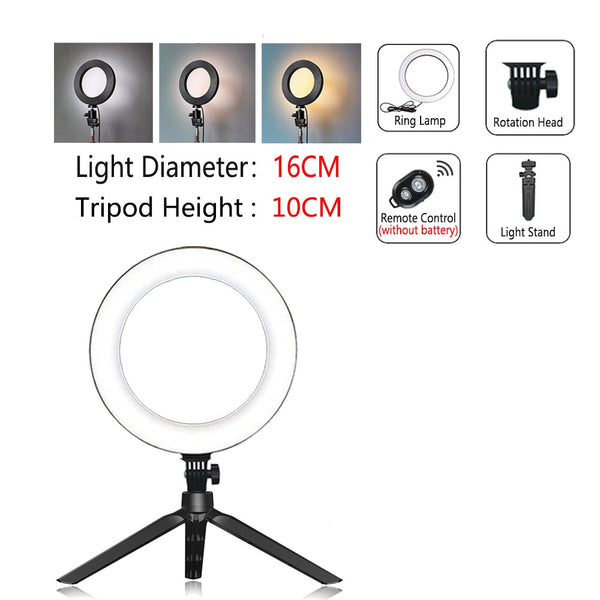 Dimmable LED Selfie Ring Light with Tripod USB Selfie Light Ring Lamp Big Photography Ringlight with Stand for Cell Phone Studio