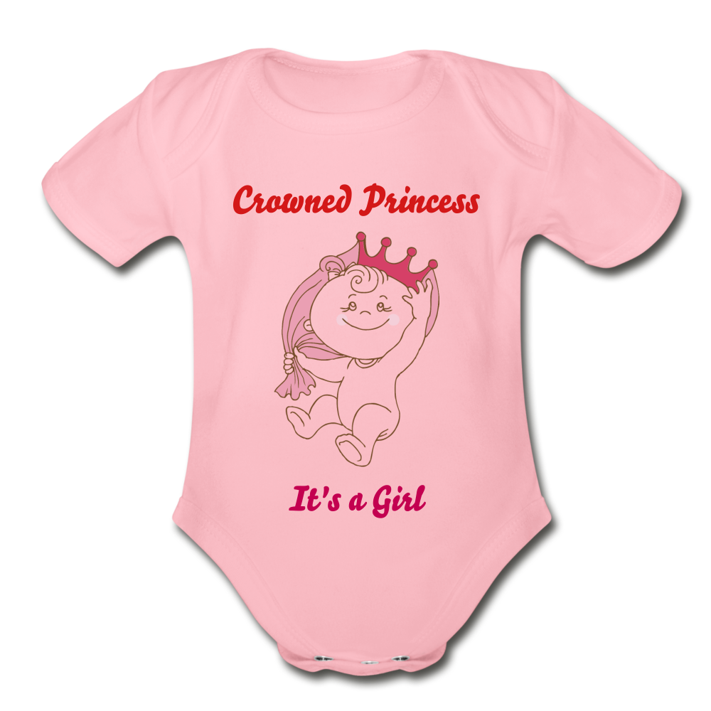Organic Short Sleeve Baby Bodysuit Its a Girl - light pink