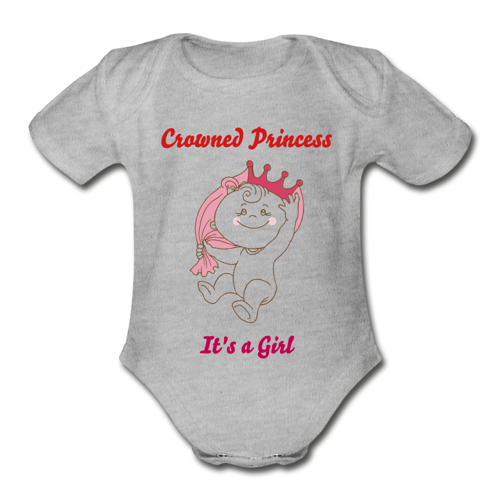 Organic Short Sleeve Baby Bodysuit Its a Girl - heather gray