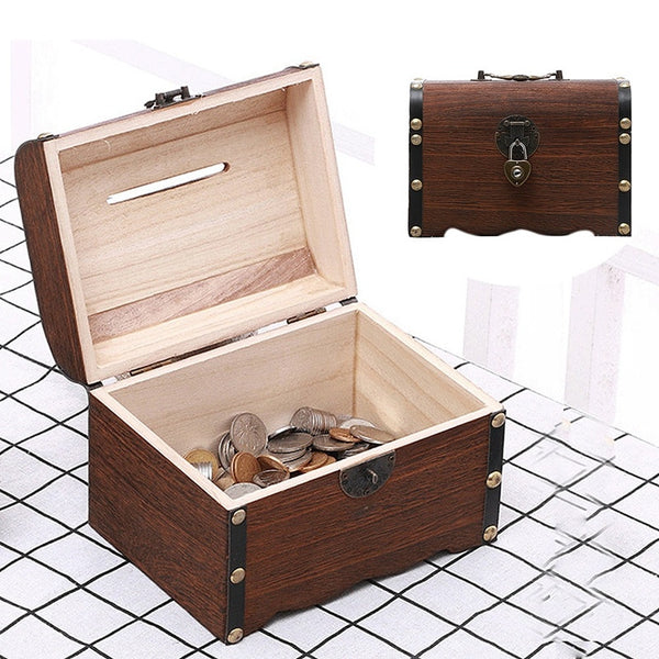 Wooden Keepsake Box Gifts Kids Money Box Storage Large Capacity with Lock Home Decor Vintage Free Standing Desktop