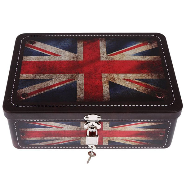Metal Keepsake Memory Box UK Flag Lockable Storage for Collections Cards Letters Arts Crafts 24.4*17.8*8.5 cm