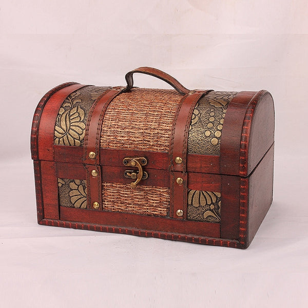 Wooden Vintage Retro Treasure Box Collectables Jewelry Box Storage Organizer Trinket Keepsake Chest 26*16*16cm