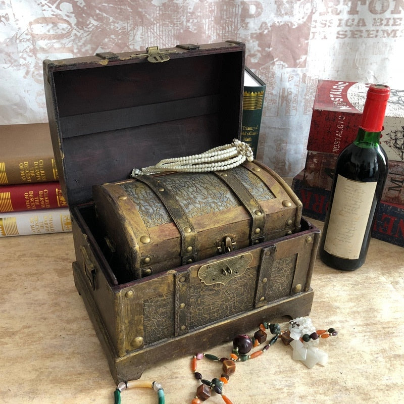 Wooden Vintage Treasure Chest Keepsake Memory Box Storage for Precious Memories