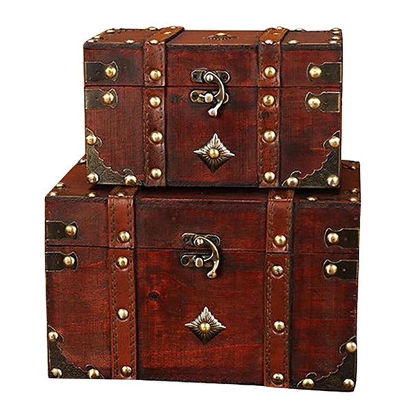 2 Pieces/Set Vintage Wooden Keepsake Treasure Chest Box Store Photos Letters Cards Collectables Baby Wedding Life Memories