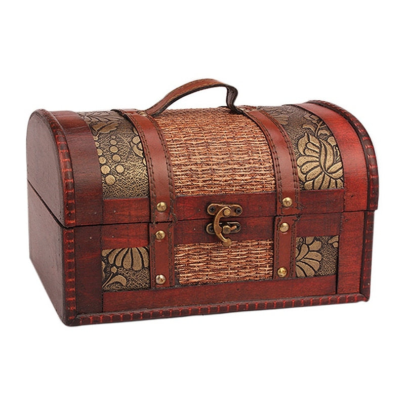 Wooden Retro Treasure Box Collectables Photos Cards Letters Trinket Keepsake Chest 26*16*16cm