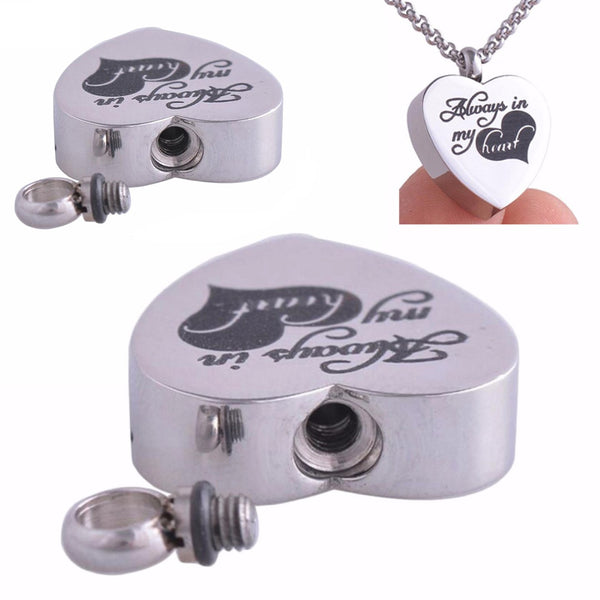 Memorial Cremation Ashes Urn Pendant and Necklace Stainless Steel Keepsake Always in My Heart