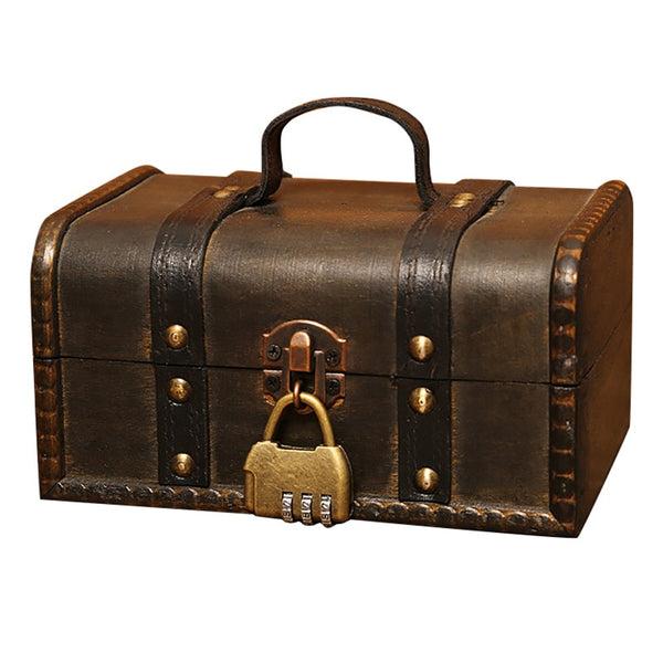 Retro Treasure Chest Wooden Memory Keepsake Box-Travel Adventure Special Events Treasures Box
