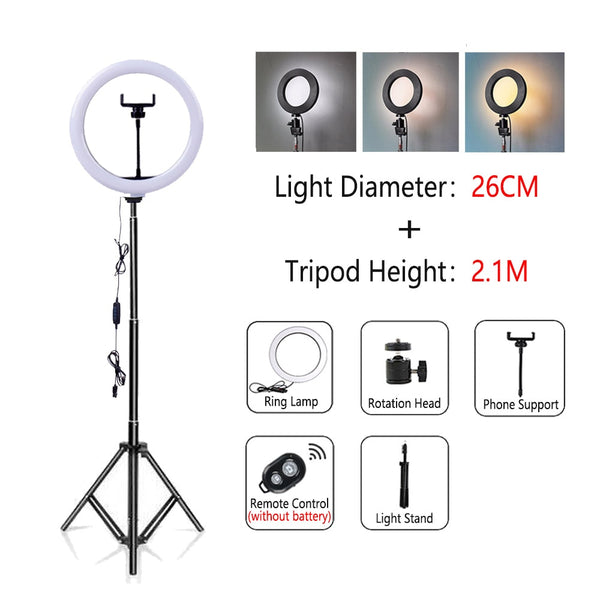 Dimmable LED Selfie Ring Light with Tripod USB Selfie Light Ring Lamp Big Photography Ringlight with Stand for Cell Phone Studio