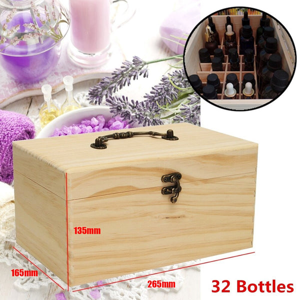 Wooden Keepsake Box, Baby Memories Keepsake, Arts & Crafts Storage Box 32 Slot Essential Oil Box for 15ml Bottles With Handle & Removable Grids
