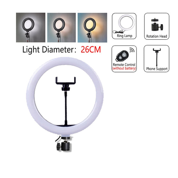 Dimmable LED Selfie Ring Light with Tripod USB Selfie Light Ring Lamp Big Photography Ringlight with Stand for Cell Phone Studio
