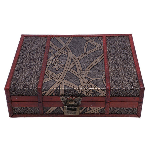 Keepsake Memory Wooden Box Retro Decorated Wood Box with Metal Lock Wedding Baby Anniversary Birthday Gift (Retro Brown)