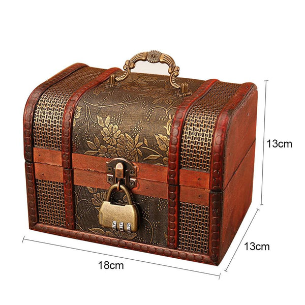 Retro Wooden Keepsake Memory Box With Lock-Travel Adventures Trinkets Jewellery Memory Box