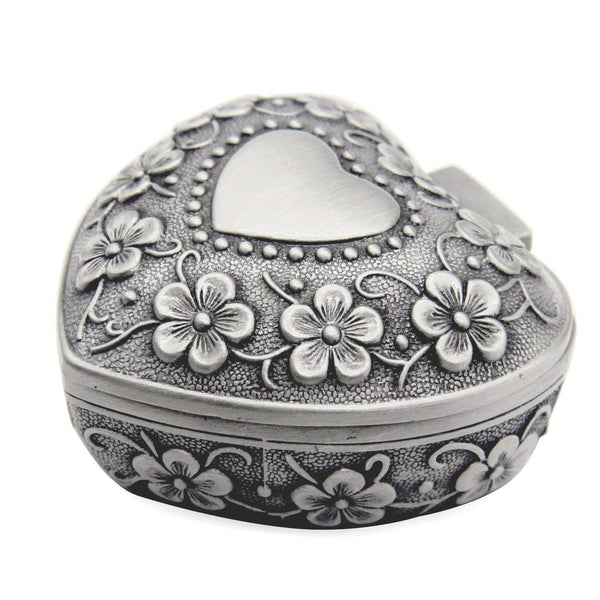 Classic Vintage Silver Heart Shape Keepsake Jewellery Trinket Storage Chest Gift For Special Event