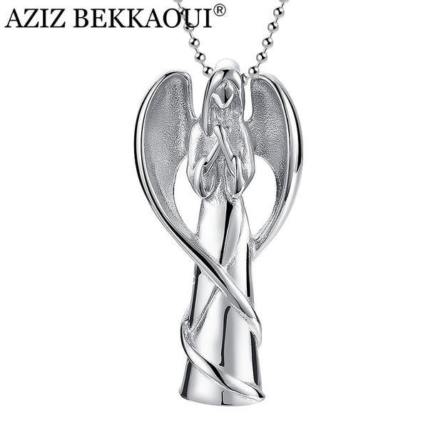 AZIZ BEKKAOUI Engrave Name Angel Wing Stainless Steel Cremation Jewelry Hold Loved Ones Ashes Keepsake Cremation Urn Necklace