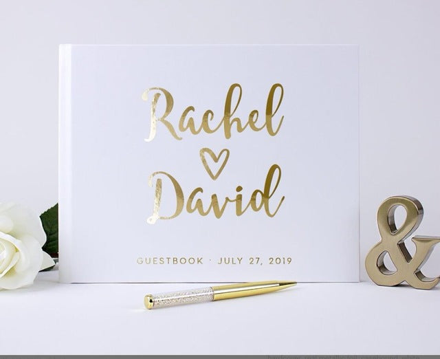 Personalize Guest Book Gold Calligraphy Custom Names Date Wedding Journal Birthday A5 B5 Albums