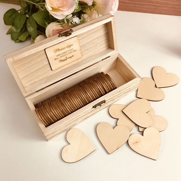 Personalized Wedding guest book with hearts,Custom name and date Wooden Keepsake box,rustic engrave wedding guest book