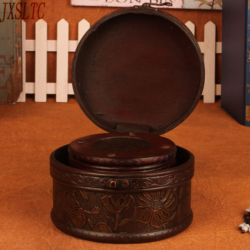 2pcs Round Wooden Keepsake Memory Box For Trinkets Jewellery Treasures