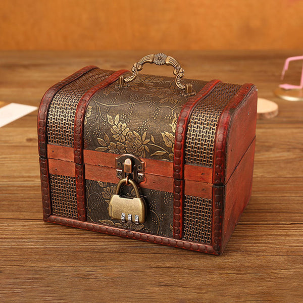 Vintage Retro Wood Case With Lock Memory Keepsake Storage Container Box Trinket Jewelry Box Bracelet Pearl Ring Wooden Treasure Chest Organizer