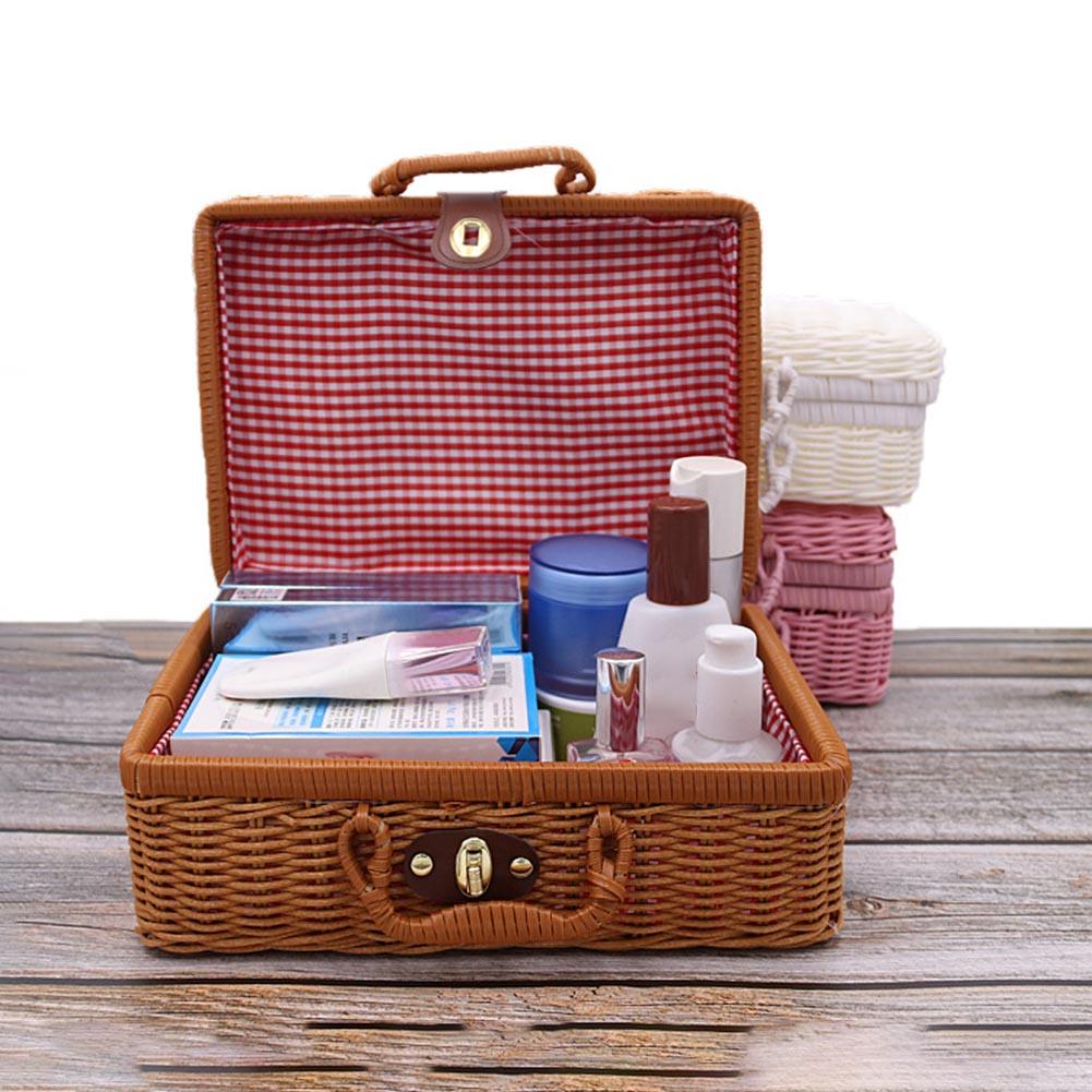 Handmade Rattan Woven Keepsake Storage Case Travel Picnic Luggage Basket Holder Suitcase Sundries Organizer Box