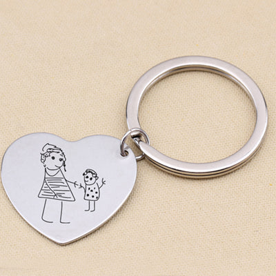 Keychain Kids Drawing Engraved Baby Artwork Charm Kid Accessories Mom Gift Keepsake