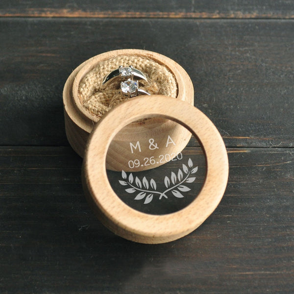 Custom Ring Bearer Box, Personalised Wedding Ring Box, Wooden Ring Holder Box, Rustic Wedding Custom Initials & Date