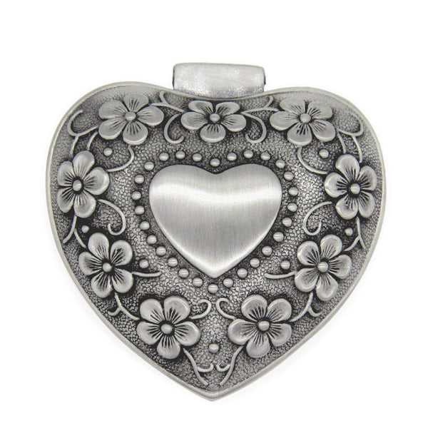 Classic Vintage Silver Heart Shape Keepsake Jewel Box Ring Small Trinket Storage Organizer Chest Christmas Gift,Silver