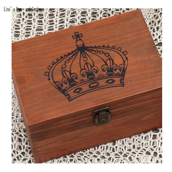 Deep Lockable Keepsake Box Hand Made Storage Box Memory Keeper with Crown Printed on Lid