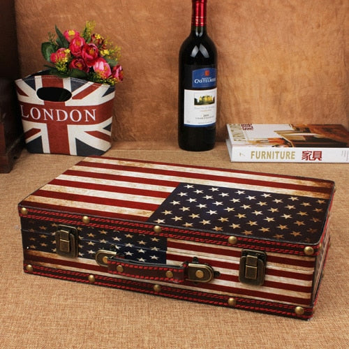 Wooden Suitcase Flag Storage Box Keepsake Memory Storage Case Photos Treasures