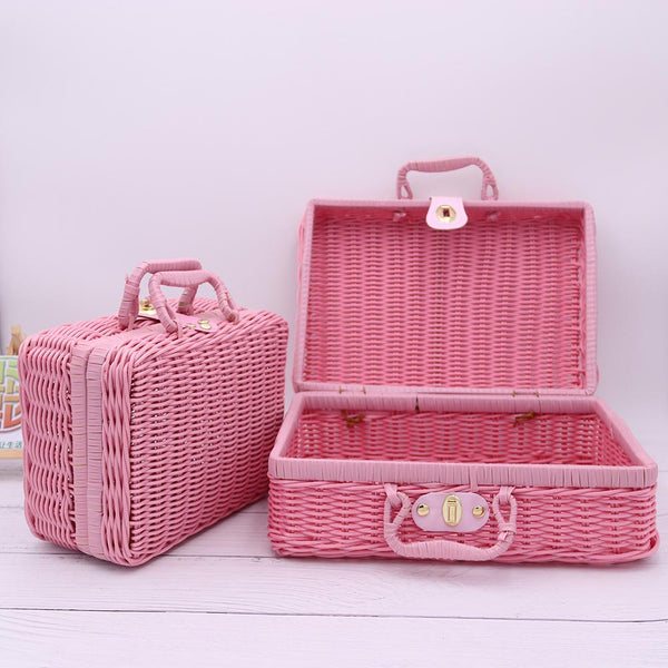 Handmade Rattan Woven Keepsake Storage Case Travel Picnic Luggage Basket Holder Suitcase Sundries Organizer Box